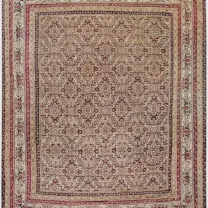 Large Antique Ivory Background Allover Herati Design Indian Agra Rug by Rugs On Net