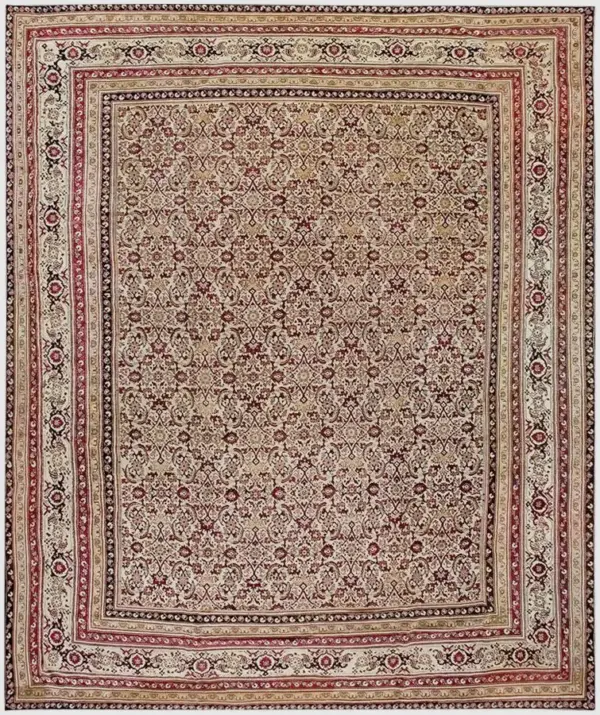 Large antique ivory background allover herati design indian agra rug by rugs on net