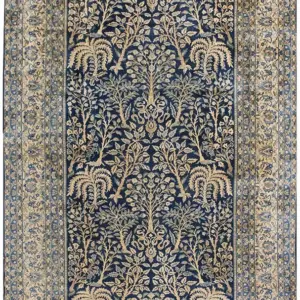 Large Blue Background Allover Floral Design Antique Indian Lahore Rug by Rugs On Net