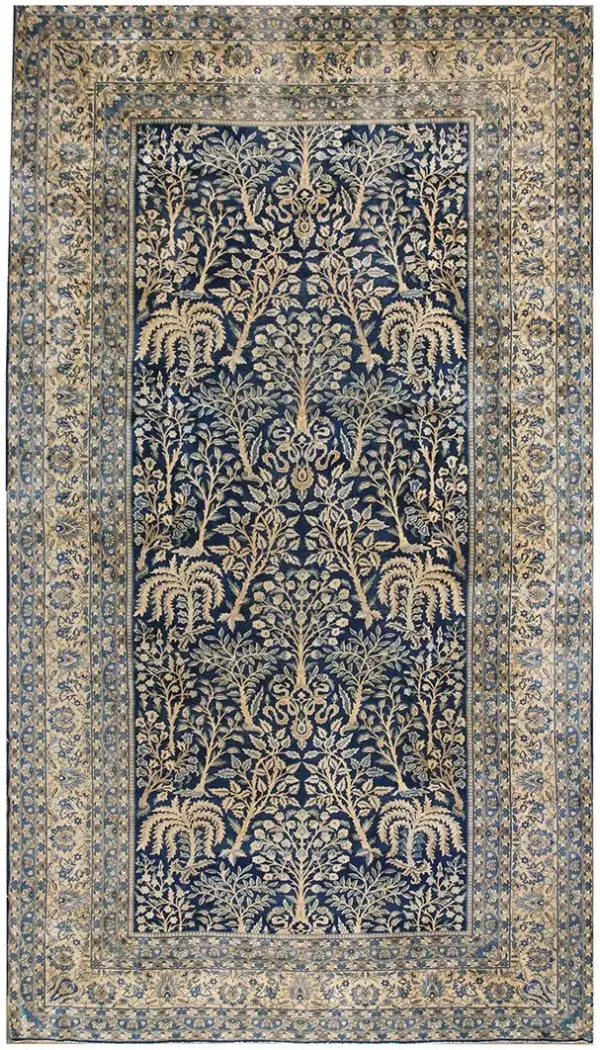 Large blue background allover floral design antique indian lahore rug by rugs on net