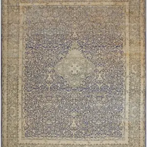 Large Fine Weave Antique Blue Floral Medallion Persian Kerman Rug 20259 by Rugs On Net