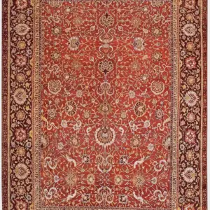 Large Room Size Antique Large Scale Allover Design 19th Century Red Indian Agra Bird Carpet by Rugs On Net
