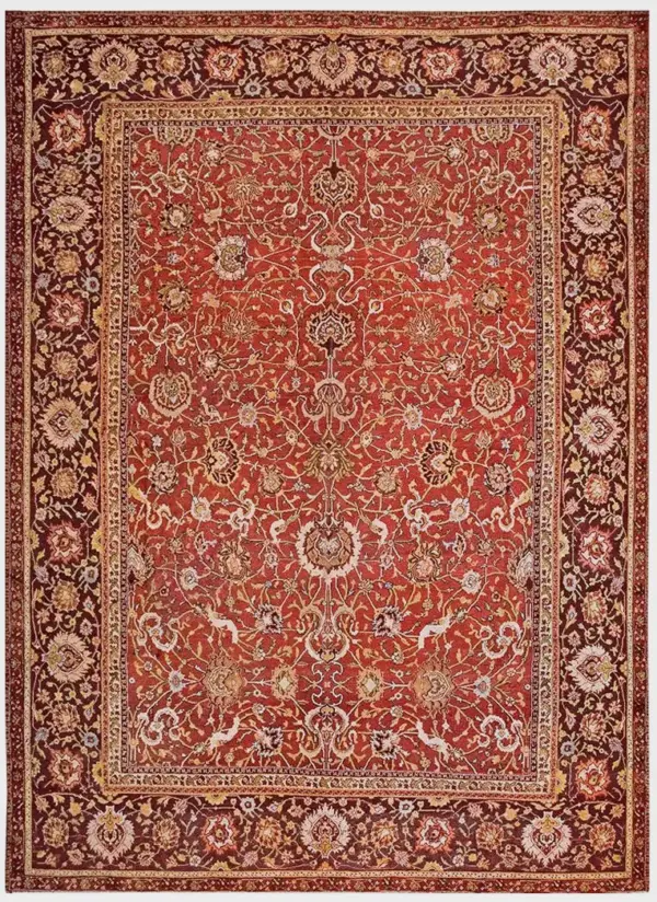 Large room size antique large scale allover design 19th century red indian agra bird carpet by rugs on net