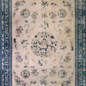 Large Size Ivory Color Antique Floral Bird of Paradise Chinese Dragon Medallion Peking Rug by Rugs On Net