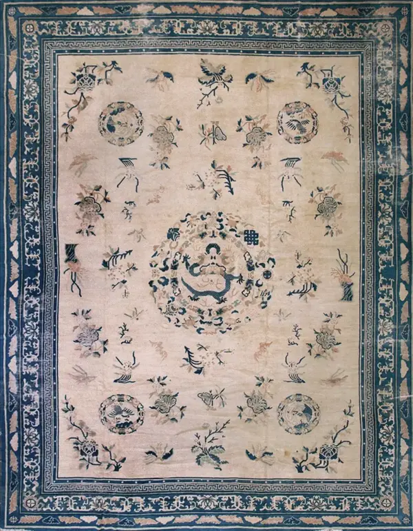Large size ivory color antique floral bird of paradise chinese dragon medallion peking rug by rugs on net