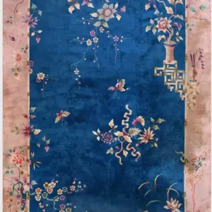 Light Blue Open Field Antique Chinese Room Size Art Deco Rug by Rugs On Net