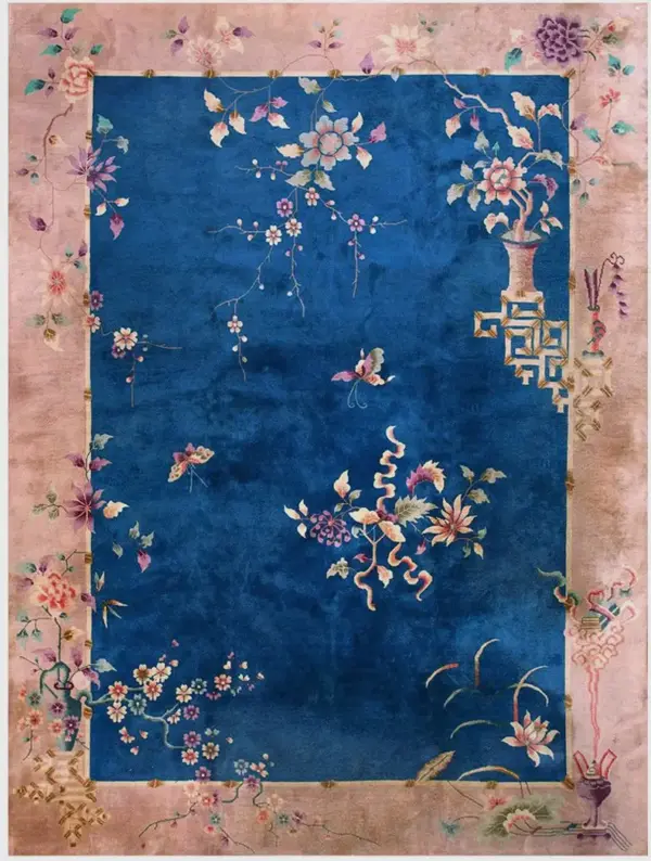 Light blue open field antique chinese room size art deco rug by rugs on net