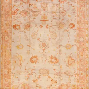 Light Decorative Ivory Field Antique Lage Scale Allover Tribal Design Big Turkish Oushak Rug by Rugs On Net
