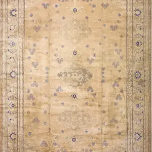 Light Ivory Color Antique Large Size Floral Design Fine Turkish Borlou Oushak Rug by Rugs On net