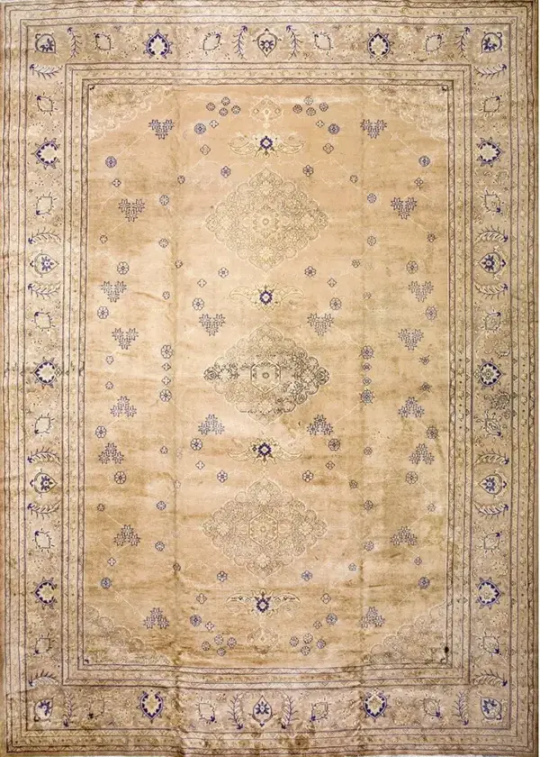 Light ivory color antique large size floral design fine turkish borlou oushak rug by rugs on net
