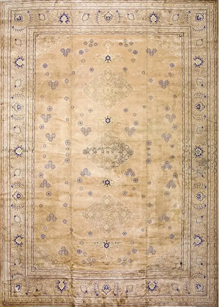 Light Ivory Color Antique Large Room Size Floral Design Fine Turkish Borlou Oushak Rug