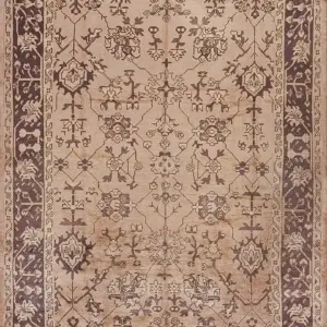 Light Rose Color Antique Tribal Geometric Pattern Antique Room Size Turkish Oushak Rug by Rugs On Net