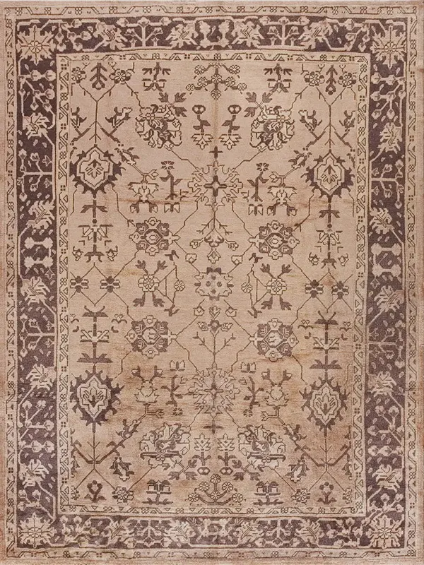 Light rose color antique tribal geometric pattern antique room size turkish oushak rug by rugs on net