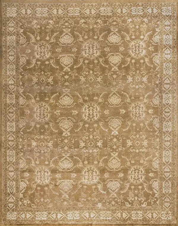 Neutral earthy color antique allover large scale tribal pattern indian agra rug by rugs on net