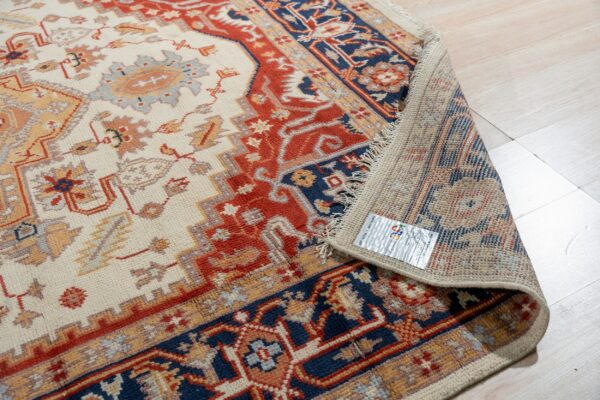 Exquisite traditional ivory persian heriz design hand-knotted wool rug - image 8