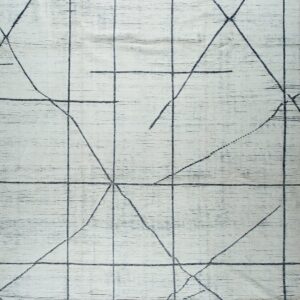 Light gray textured rug with intersecting dark gray grid lines and matching tassels on the ends.