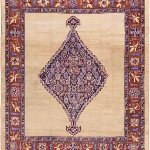 Open Ivory Camel Field Tribal Geometric Herati Medallion Antique Persian Bakshaish Rug by Rugs On Net