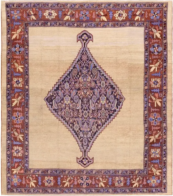Open ivory camel field tribal geometric herati medallion antique persian bakshaish rug by rugs on net