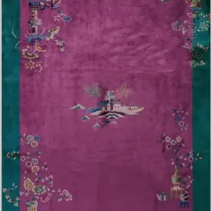 Open Purple Color Field Scenic Pictorial Medallion Antique Chinese Art Deco Rug by Rugs On Net