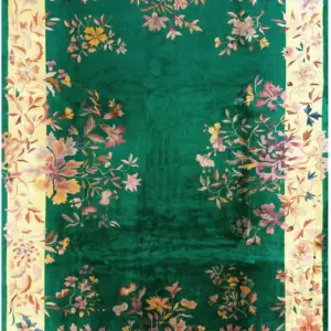 Open Solid Green Color Field Antique Floral Room Size Deco Chinese Rug by Rugs On Net