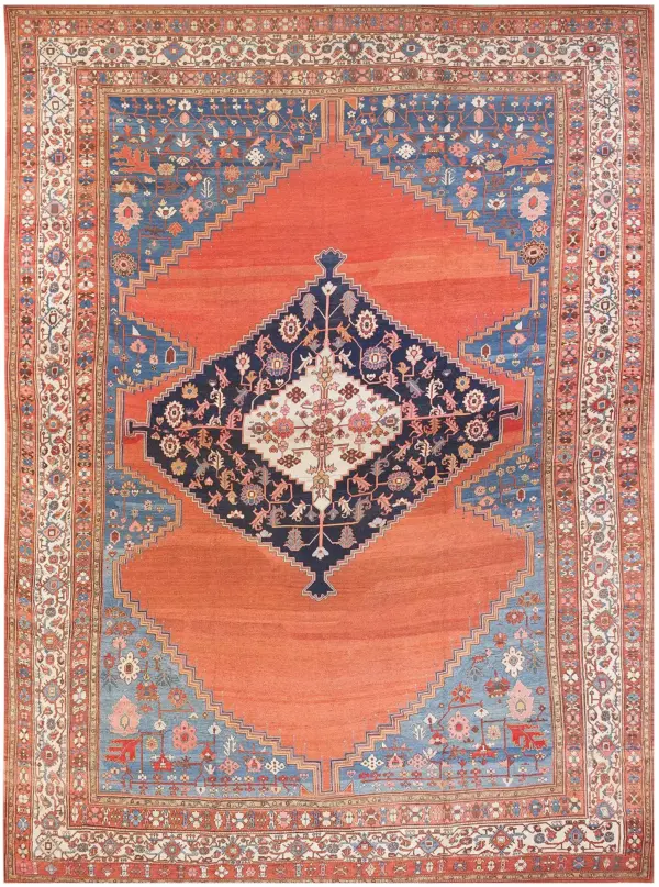 Oversized antique 19th century open field tribal geometric medallion persian bakshaish carpet by rugs on net