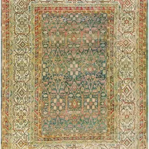 Rare Green Color Antique Late 19th Century Room Size Indian Agra Rug by Rugs On Net
