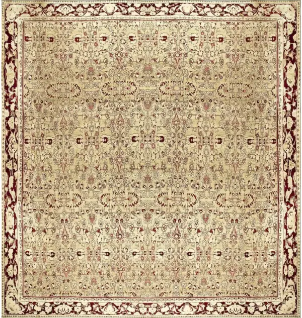 Rare soft green color square shape oversized antique allover design indian agra rug by rugs on net