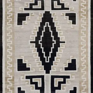 Rare Two Grey Hills Design Antique Gray Geometric Native American Navajo Flatweave Tribal Rug by Rugs On Net