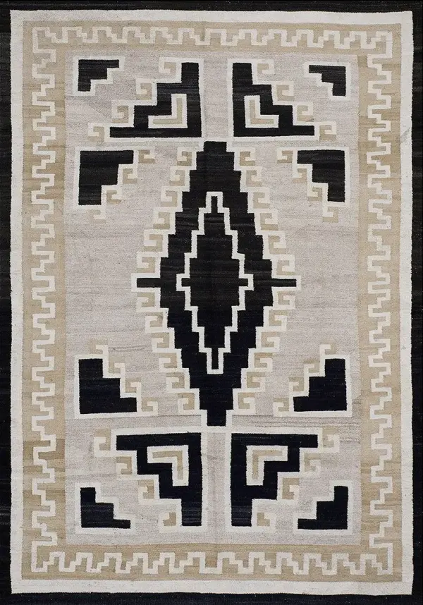 Rare two grey hills design antique gray geometric native american navajo flatweave tribal rug by rugs on net