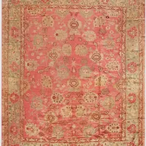 Rosy Pink Color Allover Large Scale Arts and Crafts Design Big Antique Turkish Oushak Rug by Rugs On Net