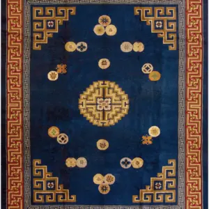 Royal Blue Color Antique Art Deco Chinese Room Size Wool Pile Area Rug by Rugs On Net