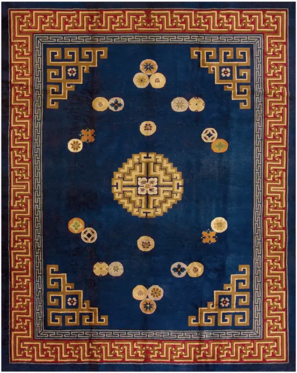 Royal blue color antique art deco chinese room size wool pile area rug by rugs on net