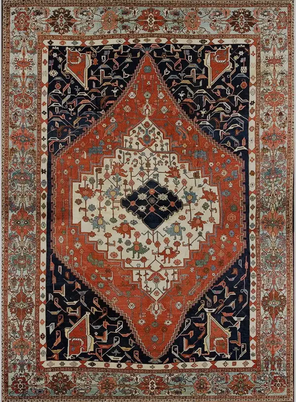 Rustic oversized antique late 19th century tribal geometric persian bakshaish carpet by rugs on net