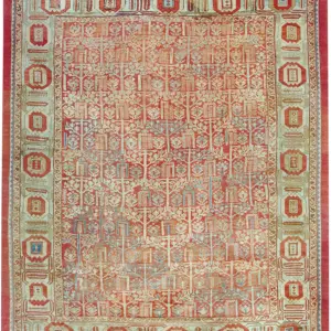 Rustic Red Color Allover Tribal Geometric Weeping Willow Design Antique Bakshaish Rug by Rugs On Net