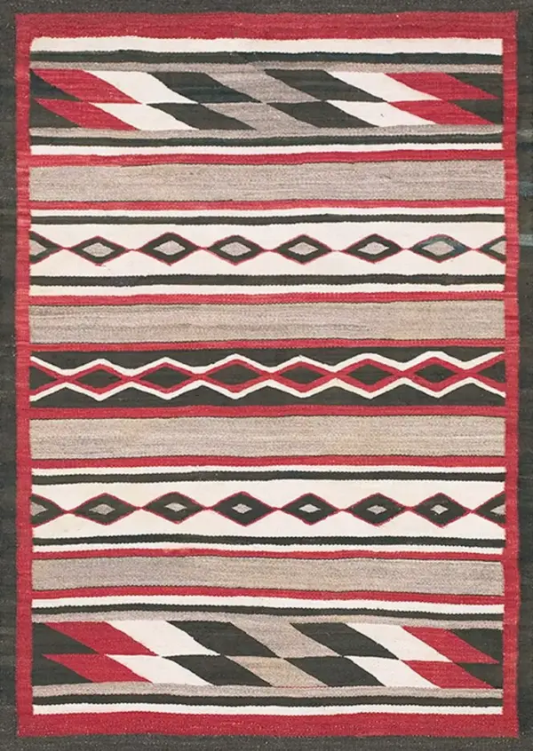 Small antique tribal geometric native american flatweave chinle style navajo rug by rugs on net