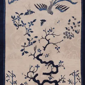 Small Scenic Antique Ivory Chinese Bat Cloud Band Bird Of Paradise Design Peking Rug by Rugs On Net