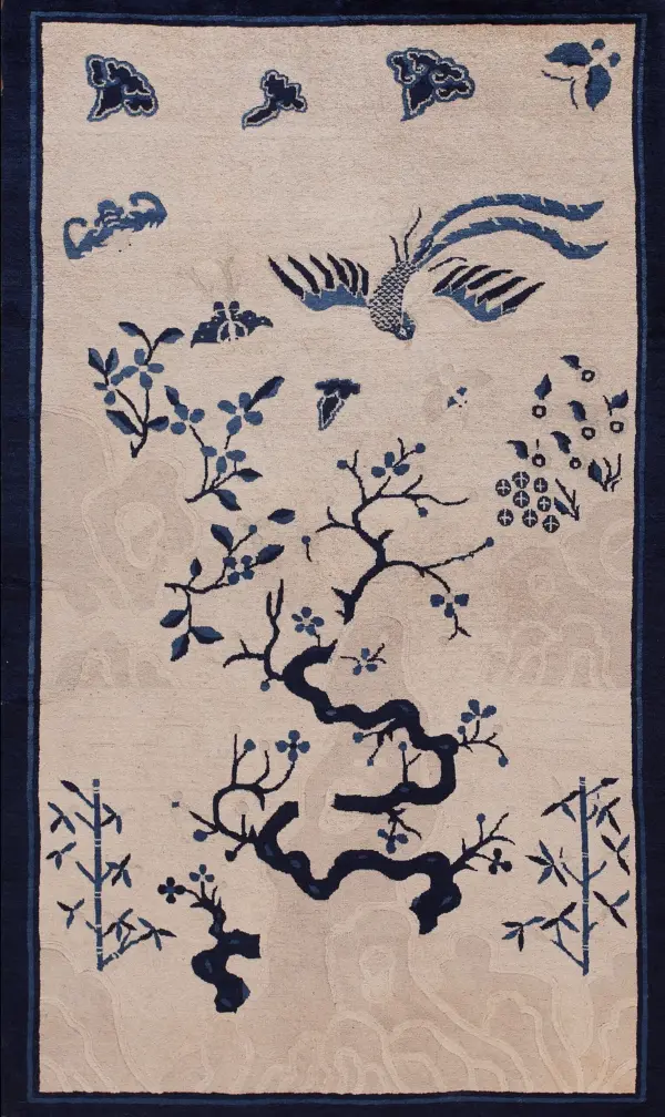 Small scenic antique ivory chinese bat cloud band bird of paradise design peking rug by rugs on net