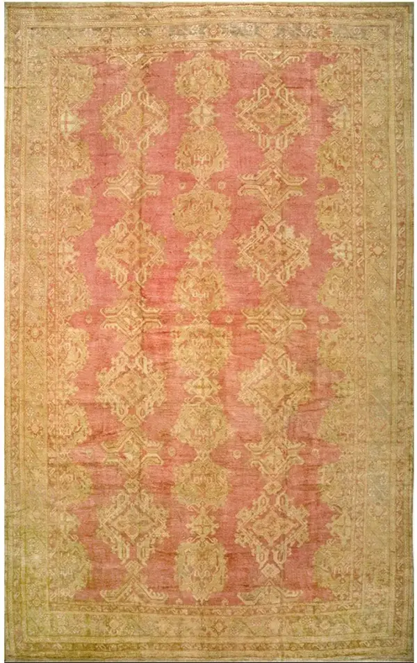Soft pink rose color tribal large scale allover design oversized antique turkish oushak rug by rugs on net