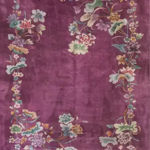 Solid Open Purple Color Field Antique Floral Chinese Art Deco Room Size Area Rug by Rugs On Net