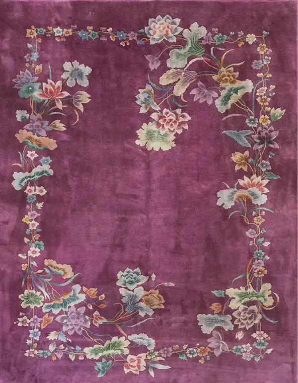 Solid open purple color field antique floral chinese art deco room size area rug by rugs on net