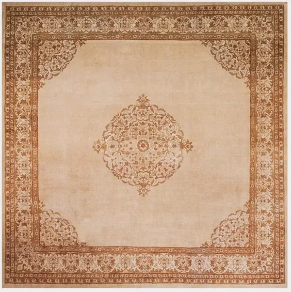 Square shape light ivory color antique room size open field medallion indian agra carpet by rugs on net