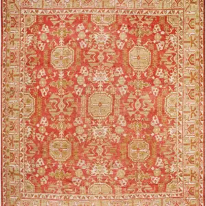Tribal Geometric Design Antique Room Size Rustic Red Turkish Oushak Rug by Rugs On Net