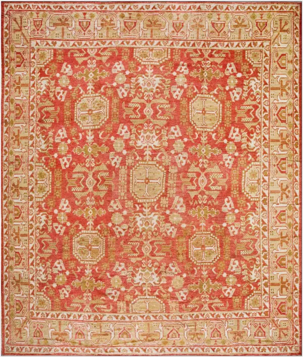 Tribal geometric design antique room size rustic red turkish oushak rug by rugs on net