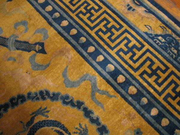 Stunning gold background color antique dragon chinese bird of paradise tiger border rug - image 3
