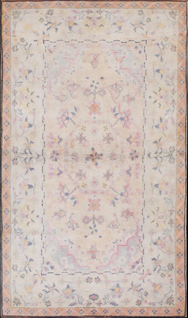 Light sweet ivory pinky color floral indian antique cotton agra rug