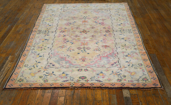 Light sweet ivory pinky color floral indian antique cotton agra rug - image 2