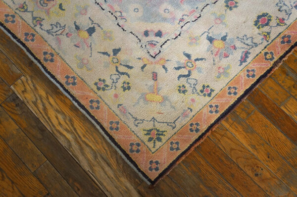 Light sweet ivory pinky color floral indian antique cotton agra rug - image 3