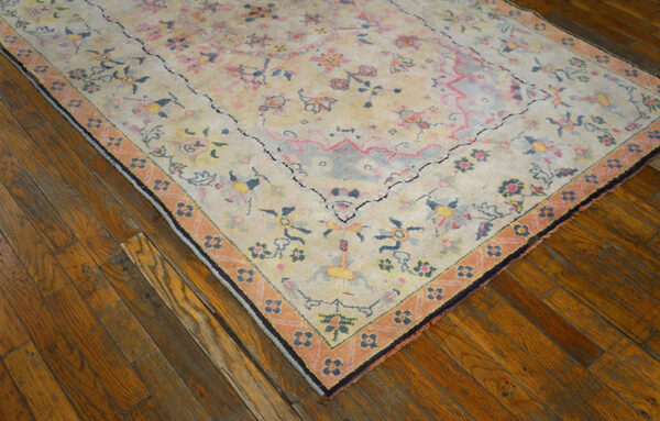 Light sweet ivory pinky color floral indian antique cotton agra rug - image 4