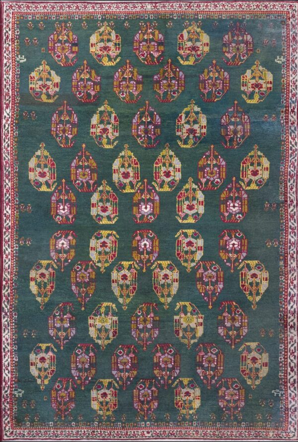Tribal paisley pattern antique green color indian agra rug