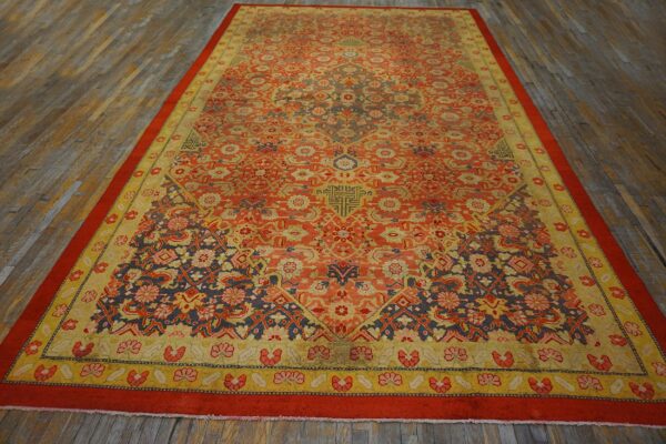 Rustic coral color tribal geometric herati pattern antique indian amritsar carpet - image 8